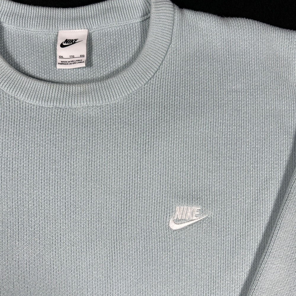 Nike Life Knit Sweater Mens XXL Light Blue Ice Textured Crewneck DQ5176-412 - Picture 2 of 10